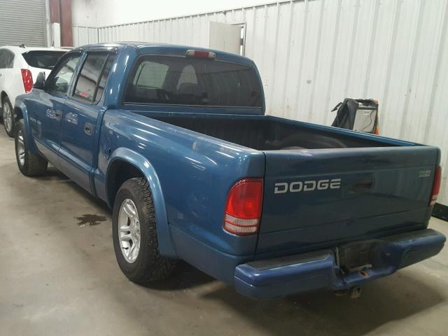 1B7HL38N22S658244 - 2002 DODGE DAKOTA QUA BLUE photo 3