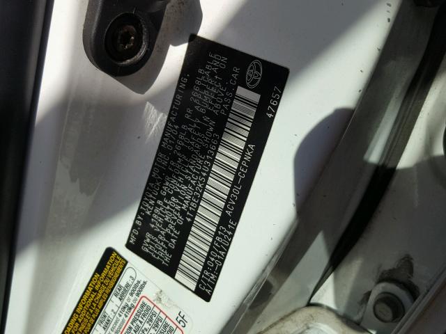 4T1BE32K54U313663 - 2004 TOYOTA CAMRY LE WHITE photo 10