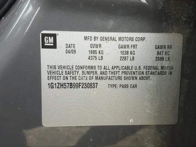 1G1ZH57B99F230837 - 2009 CHEVROLET MALIBU 1LT CHARCOAL photo 10