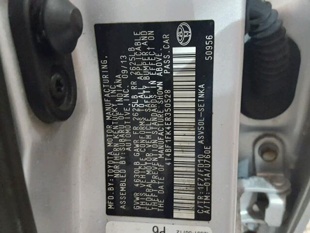 4T4BF1FK4ER350528 - 2014 TOYOTA CAMRY L SILVER photo 10