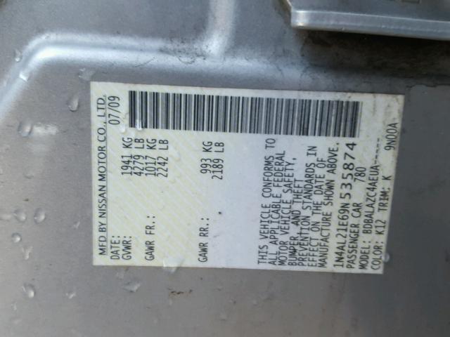 1N4AL21E69N535874 - 2009 NISSAN ALTIMA 2.5 SILVER photo 10