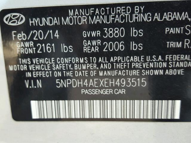 5NPDH4AEXEH493515 - 2014 HYUNDAI ELANTRA SE SILVER photo 10