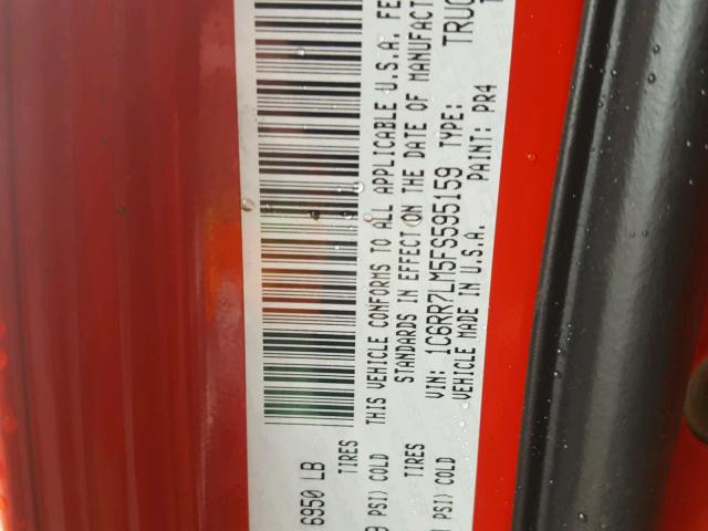 1C6RR7LM5FS595159 - 2015 RAM 1500 SLT წითელი ფოტო 10