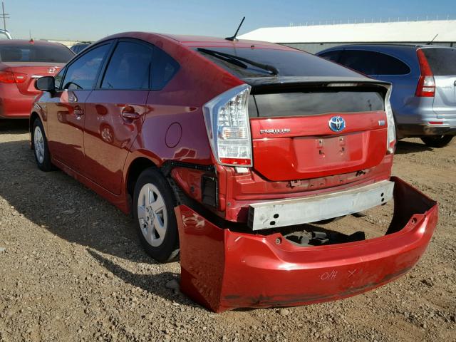 JTDKN3DUXA5124676 - 2010 TOYOTA PRIUS RED photo 3