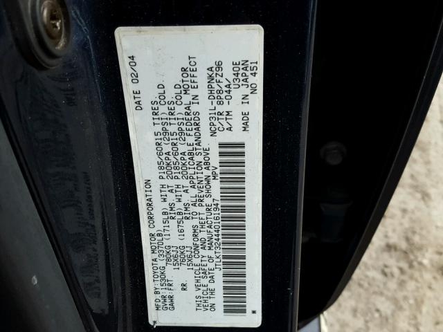 JTLKT324440161947 - 2004 TOYOTA SCION XB 蓝色 照片 10