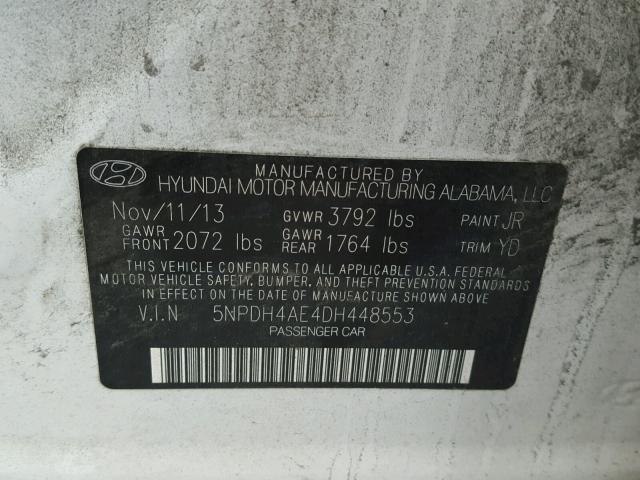 5NPDH4AE4DH448553 - 2013 HYUNDAI ELANTRA GL WHITE photo 10