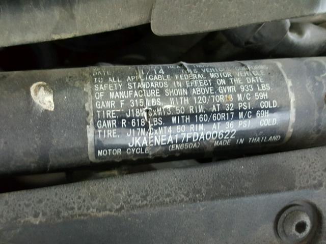 JKAENEA17FDA00622 - 2015 KAWASAKI EN650 A შავი ფოტო 10
