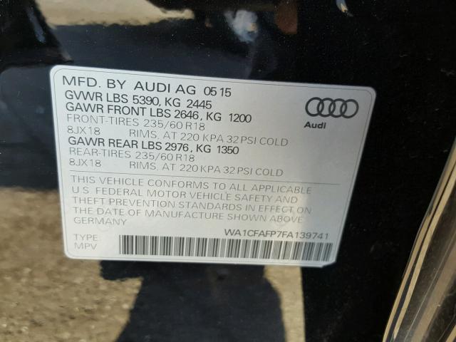 WA1CFAFP7FA139741 - 2015 AUDI Q5 PREMIUM BLACK photo 10