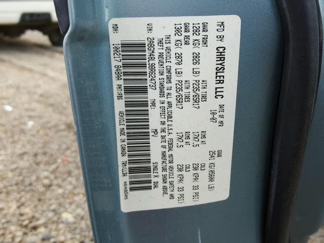 2A8GM48L98R624737 - 2008 CHRYSLER PACIFICA L 蓝色 照片 10