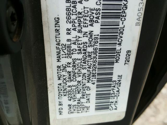 4T1BE32K63U667691 - 2003 TOYOTA CAMRY LE GRAY photo 10