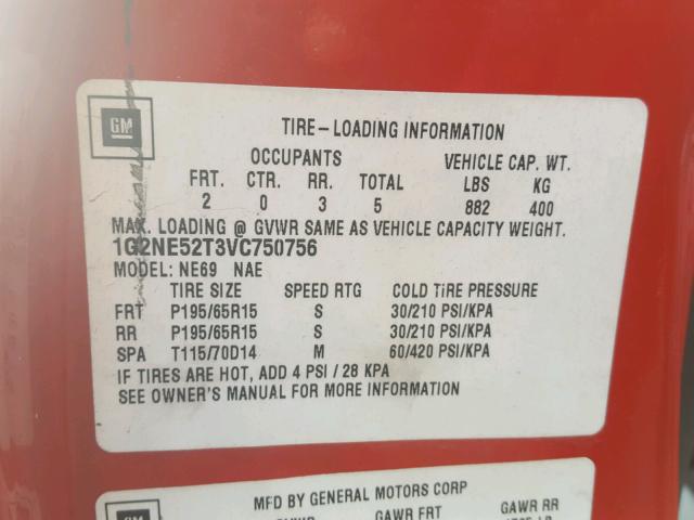 1G2NE52T3VC750756 - 1997 PONTIAC GRAND AM S 红色 照片 10