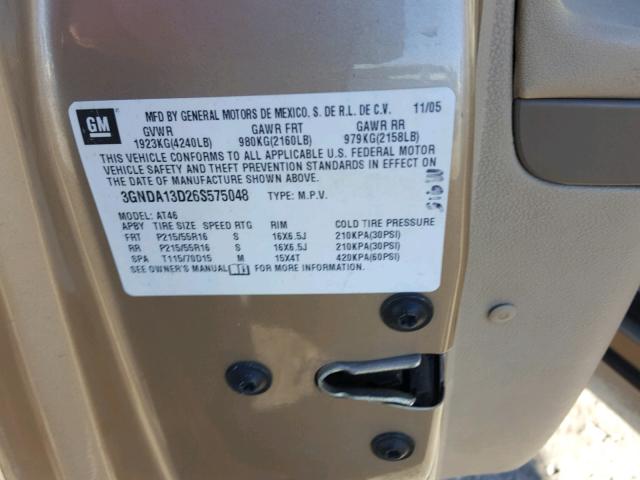 3GNDA13D26S575048 - 2006 CHEVROLET HHR LS Beige foto 10