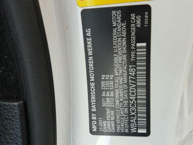 WBALX3C54CDV77481 - 2012 BMW 650 I Blanc photo 10