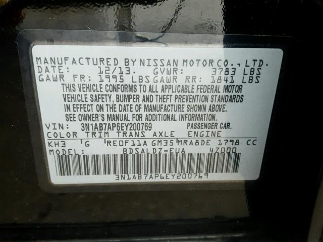 3N1AB7AP6EY200769 - 2014 NISSAN SENTRA S BLACK photo 10