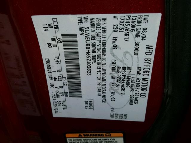 5LMEU88H65ZJ02823 - 2005 LINCOLN AVIATOR 栗色 照片 10