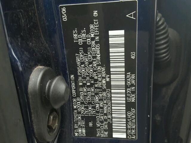 JTJBT20X360116873 - 2006 LEXUS GX 470 BLUE photo 10