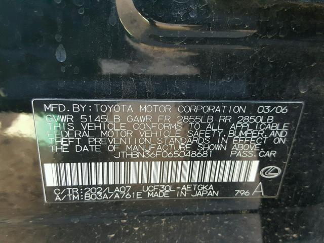 JTHBN36F065048681 - 2006 LEXUS LS 430 BLACK photo 10