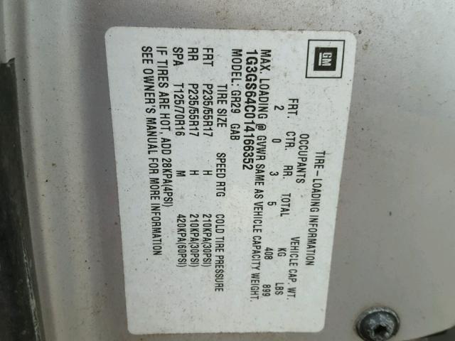 1G3GS64C014166352 - 2001 OLDSMOBILE AURORA 4.0 GRAY photo 10