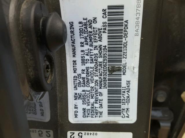 1NXBR32E06Z595194 - 2006 TOYOTA COROLLA CE GRAY photo 10