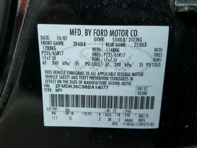 2FMDK36C98BA14077 - 2008 FORD EDGE SE BLACK photo 10