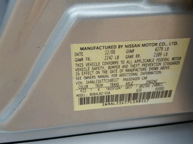 1N4AL21E77C148517 - 2007 NISSAN ALTIMA 2.5 GRAY photo 10