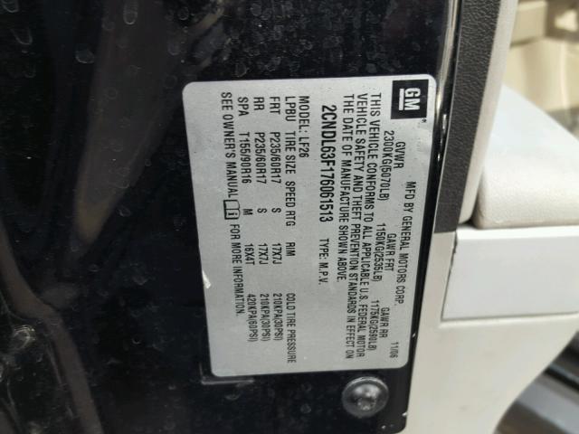 2CNDL63F176061513 - 2007 CHEVROLET EQUINOX LT BLACK photo 10