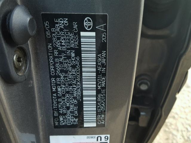 JTDBA30K460026456 - 2006 TOYOTA CAMRY SE GRAY photo 10