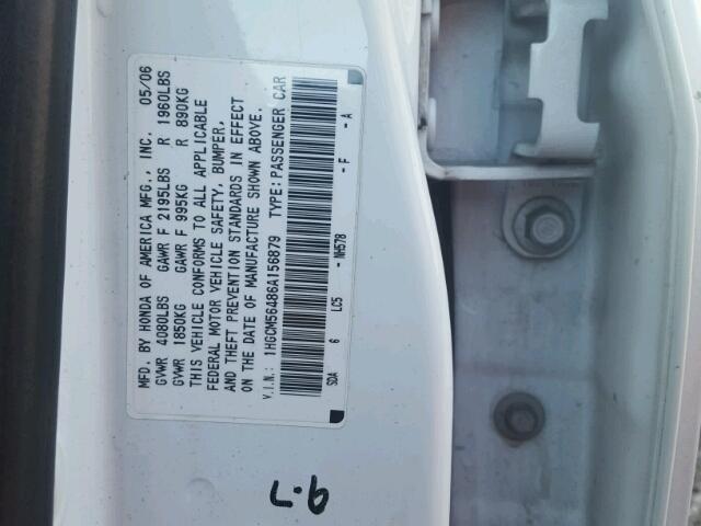 1HGCM56486A156879 - 2006 HONDA ACCORD LX WHITE photo 10