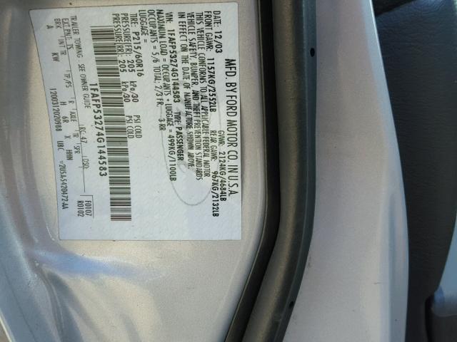 1FAFP53274G144583 - 2004 FORD TAURUS SE SILVER photo 10