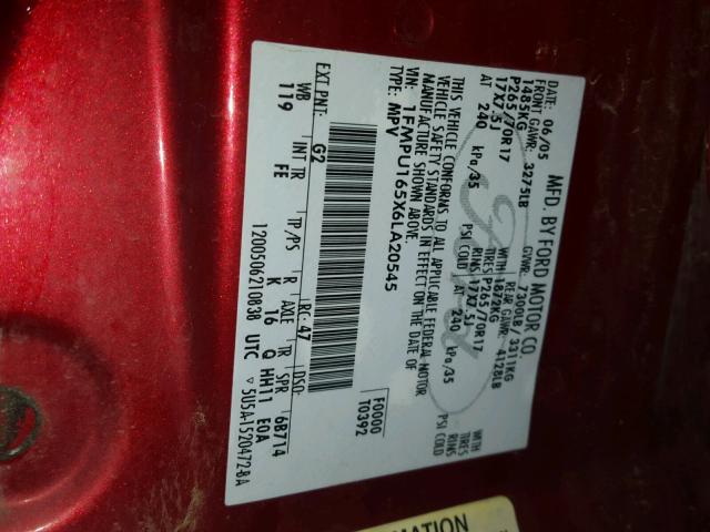 1FMPU165X6LA20545 - 2006 FORD EXPEDITION RED photo 10