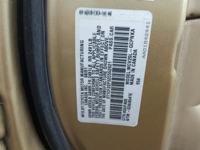 2T1CF22P32C552621 - 2002 TOYOTA CAMRY SOLA GOLD photo 10