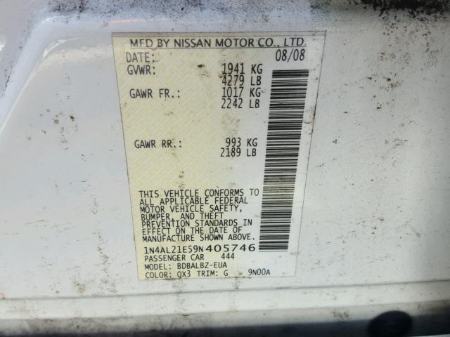 1N4AL21E59N405746 - 2009 NISSAN ALTIMA 2.5 WHITE photo 10