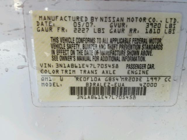 3N1AB61E47L705458 - 2007 NISSAN SENTRA 2.0 WHITE photo 10