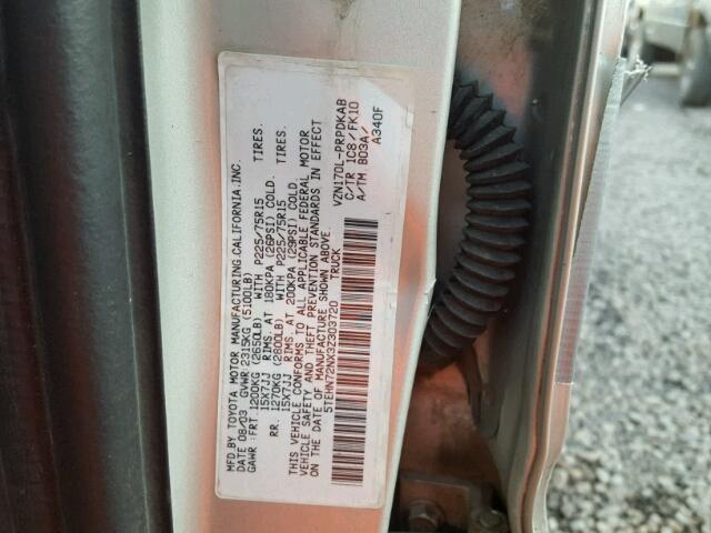 5TEHN72NX3Z303720 - 2003 TOYOTA TACOMA DOU SILVER photo 10