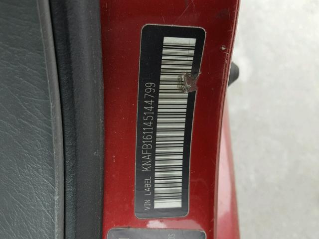 KNAFB161145144799 - 2004 KIA SPECTRA GS RED photo 10