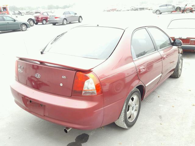 KNAFB161145144799 - 2004 KIA SPECTRA GS RED photo 4