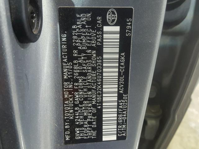 4T1BE32K46U703365 - 2006 TOYOTA CAMRY LE SILVER photo 10