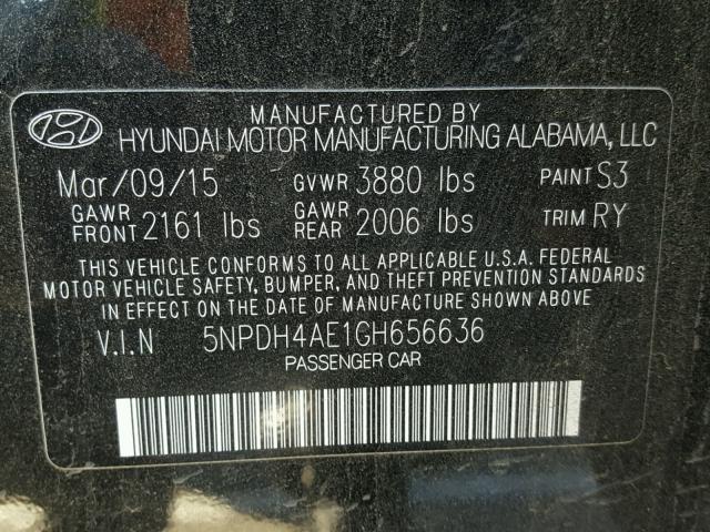 5NPDH4AE1GH656636 - 2016 HYUNDAI ELANTRA SE BLACK photo 10