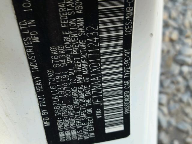 JF1ZNAA1XD1712432 - 2013 TOYOTA SCION FR-S WHITE photo 10