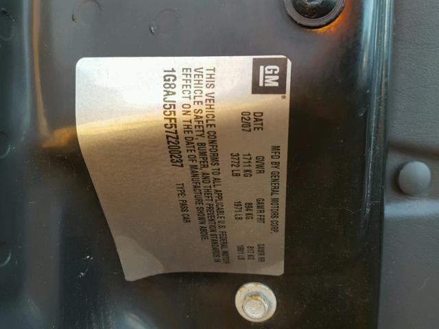 1G8AJ55F57Z200237 - 2007 SATURN ION LEVEL GRAY photo 10