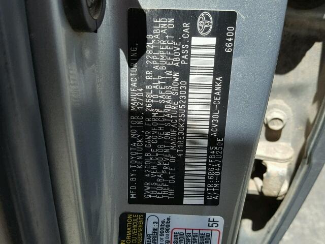 4T1BE30K25U523030 - 2005 TOYOTA CAMRY LE SILVER photo 10