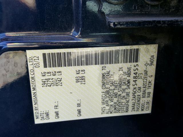 1N4AL2AP6CN548455 - 2012 NISSAN ALTIMA BAS BLUE photo 10