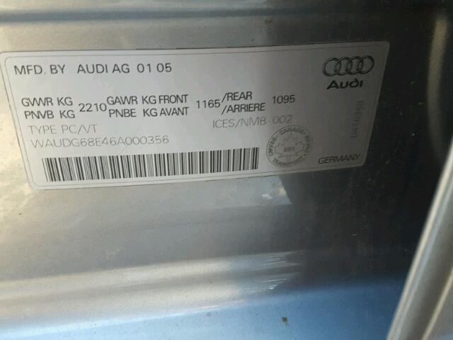 WAUDG68E46A000356 - 2006 AUDI A4 3.2 QUA GRAY photo 10