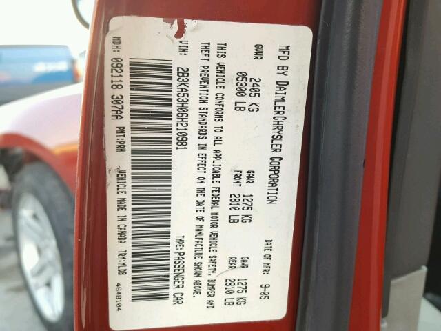 2B3KA53H06H210981 - 2006 DODGE CHARGER R/ RED photo 10