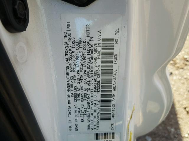 5TETX22N09Z623712 - 2009 TOYOTA TACOMA ACC WHITE photo 10