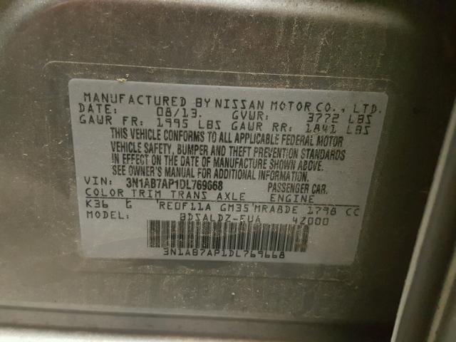 3N1AB7AP1DL769668 - 2013 NISSAN SENTRA S GRAY photo 10