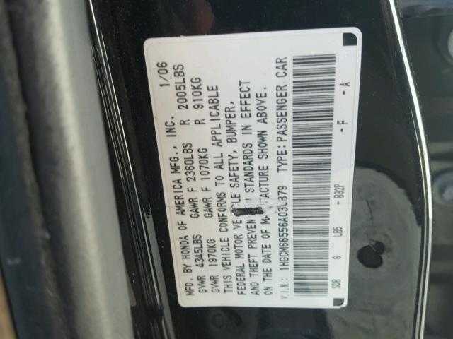 1HGCM66556A030879 - 2006 HONDA ACCORD EX BLACK photo 10