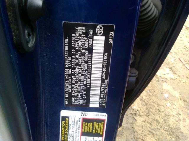 4T1BF3EK9BU685318 - 2011 TOYOTA CAMRY BASE BLUE photo 10