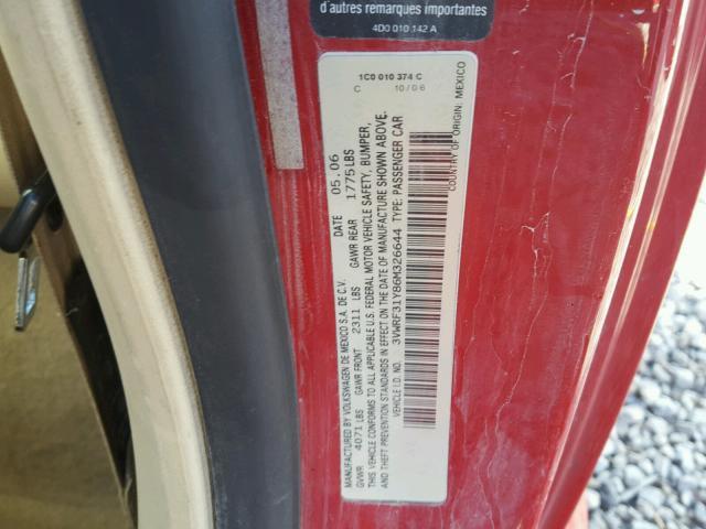 3VWRF31Y86M326644 - 2006 VOLKSWAGEN NEW BEETLE 红色 照片 10