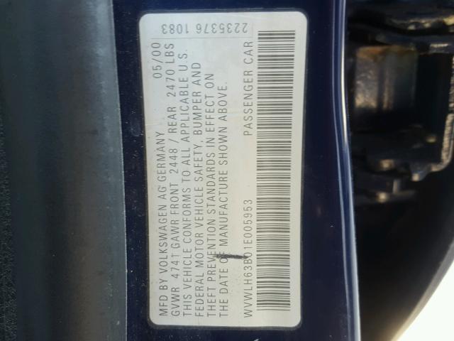 WVWLH63B01E005953 - 2001 VOLKSWAGEN PASSAT GLX 蓝色 照片 10